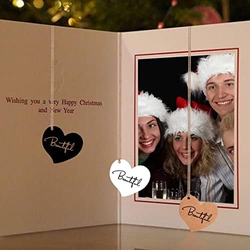 KEUGT 102 PCS Heart Shaped Gift Tags,Kraft Paper Gift Tags Labels,Hearts Blank Favors Labels,DIY Paper Hang Tags with 10m String for Wedding,Valentine' Gift,Party Supplies(Black, White, Kraft)