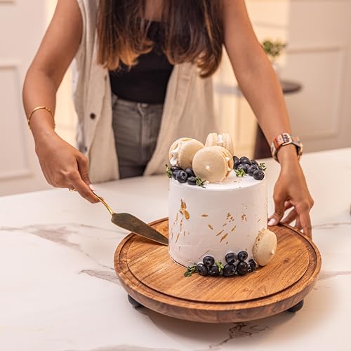 Image of Parstry Pod Acacia Wood cake Stand with Glass Dome | Wooden Cake Plate | Dessert Cupcake Pastry Display Stand | Round Cake Holder Serving Stand