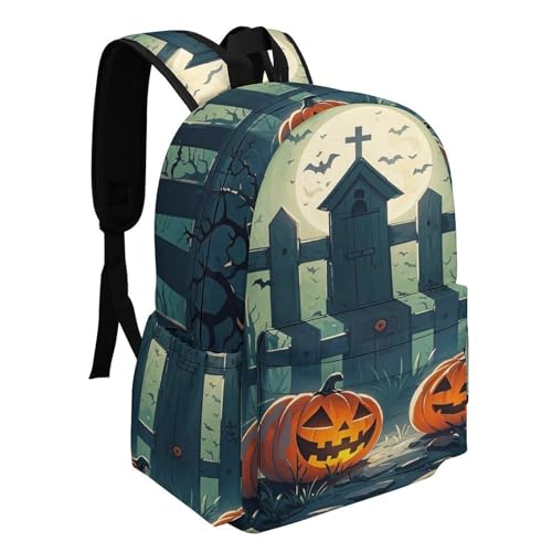 Heavy-Duty Backpack with Side Pockets, A Gloomy Cemetery Print Durable Backpack2
