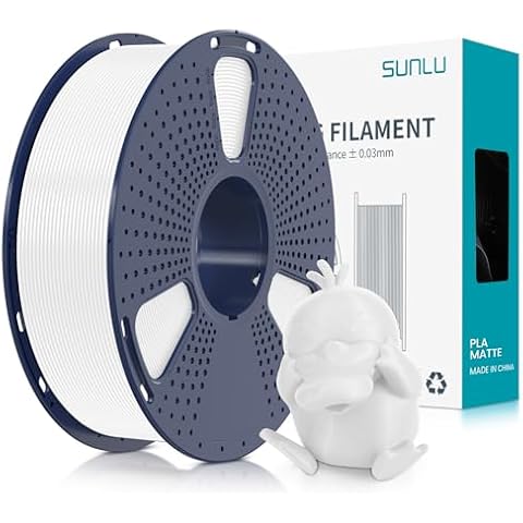 SUNLU 3D Printer Filament PLA Matte 1.75mm, Neatly Wound Filament, Smooth Matte Finish, Print with 99% FDM 3D Printers, 1kg Spool (2.2lbs), 330 Meters, Matte White Cover