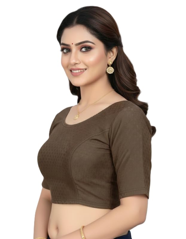 Readymade Stretchable Solid Round Neck Half Sleeve Blouse-picture-32