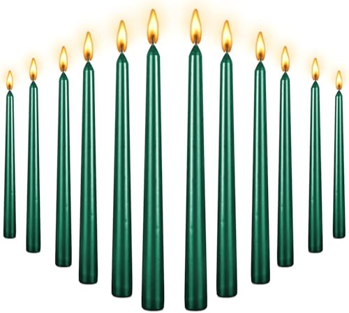 10 Inch Taper Candle, Set of 12,Tapered Candles Burn for 7 Hours, Long Sticks,Tall Candlesticks, Dinner Party, Wedding, Halloween (10inch, Green)