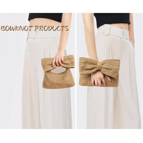 Image of Huralona Women Straw Woven Clutch Purse Pleated Handbag for Summer Beach Vacation Straw Shoulder Crossbody Bag