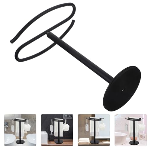 Porte-serviettes sur pied en acier inoxydable au design contemporain noir mat