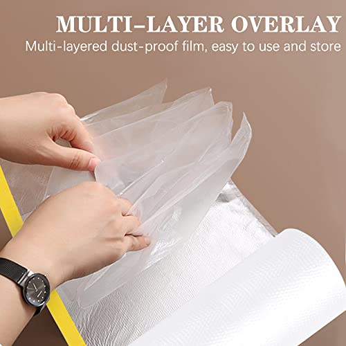 AFASOES 6 Rollen Abdeckfolie Klebeband mit Folie 110cm*20M Transparent Abdeckfolie mit Gewebeklebeband Selbstklebende Malerfolie Malerband UV Beständig Goldband Masker Tape Malerkrepp zum Staubschutz