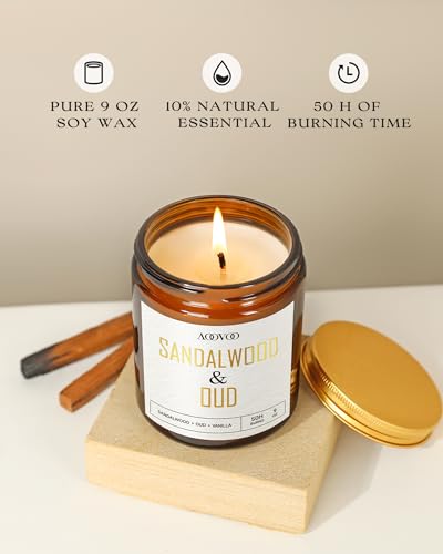 Image of AOOVOO Sandalwood Oud Candle - Sandalwood Candle, Scented Candles, Soy Candles for Home Scented, 9oz