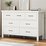 Jocoevol Fluted White 7 Drawers Dresser for Bedroom, Modern Chest of Drawers with Metal Handles, Wood Storage Dresser with Deep Drawers for Living Room, Hallway