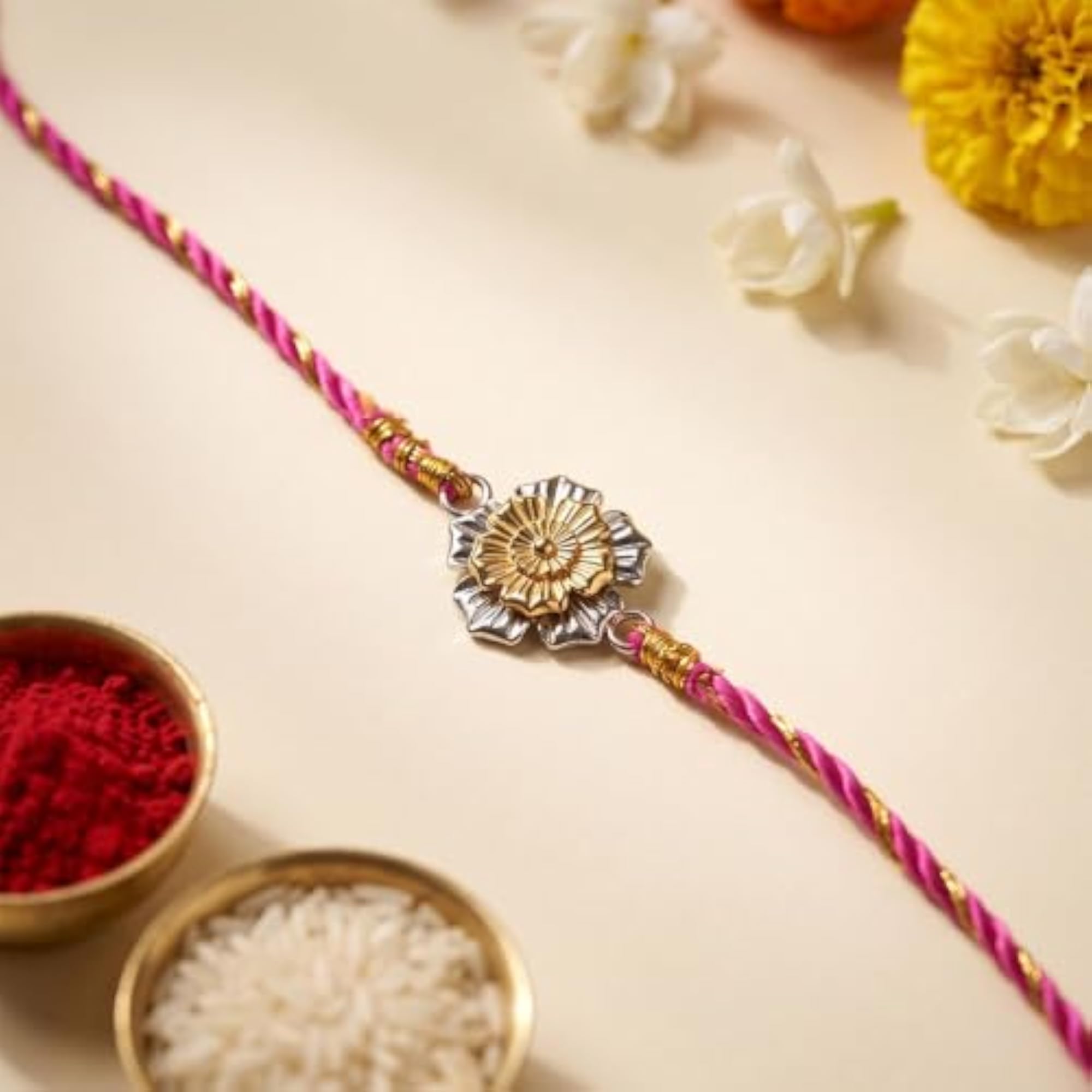 925 Silver Gold Plated Floral Rakhi, Raksha Bandhan Gift