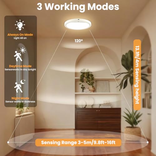 Image of ELEPHANTBOAT Motion Sensor LED Light, 7'' Round LED Wall Lamp with Remote Control, 3 Color Temperatures & 5 Brightness Levels Sensor Light for Home Indoor, Living Room, Balcony, Stairway