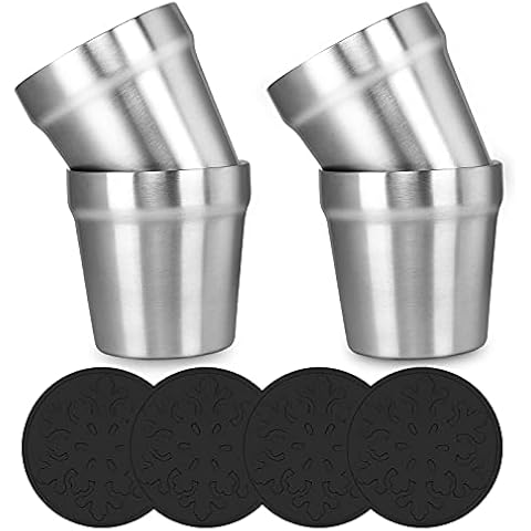 Youda Edelstahl Doppelwandige Tassen + Silikon Coaster Stapelbar Cover