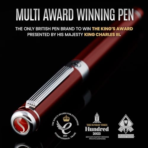 Image of Scriveiner Deep Crimson Red Rollerball - Stunning Red Lacquer Luxury Pen with Chrome Finish, Schmidt Ink Refills, Roller Ball Pen Gift Set for Men & Women, Professional, Executive, Office, Nice Pens