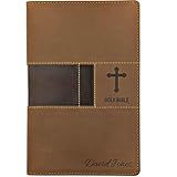 Farm and Posh Personalized NIV Premium Gift Bible – Brown Leathersoft Faux Leather | Custom Name Engraved | New International Version Red Letter Edition with Concordance & Presentation Page
