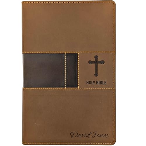 Farm and Posh Personalized NIV Premium Gift Bible – Brown Leathersoft Faux Leather | Custom Name Engraved | New International Version Red Letter Edition with Concordance & Presentation Page