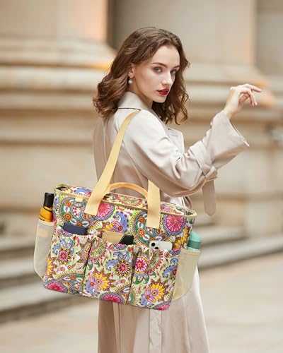Teacher Tote Bags for Women Large Tote Bag with 15.6\" Laptop Compartment XL Utility Tote Bag with Zipper and Pockets Shoulder Tote Bag for Work School Travel Teacher Appreciation Gift Bolso para Mujer