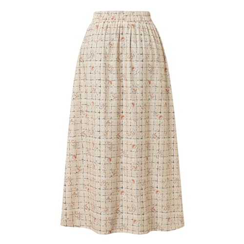 Women's High Waist Plaid Skirt Elastic Waist Casual Skirt with Pockets in Autumn Winter and Spring2