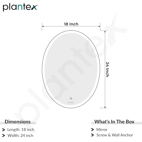 Image of Plantex LED Bathroom Mirror with 3 Tone /Designer Mirror for Living Room /Bedroom /Dressing Room - Oval Shape (18 X 24 Inch)