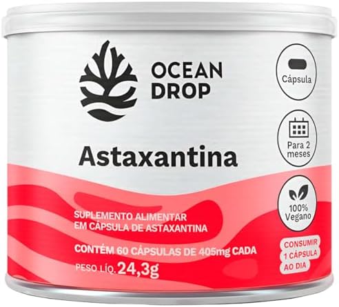 Astaxantina Vegetal 405mg 60 Cápsulas Ocean Drop Suplemento em Cá...