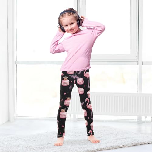 Flamingo Macarons Girls' Leggings Toddler Doodles Pink Flamingo Kids Yoga Pants Dance Active Tights 4T4