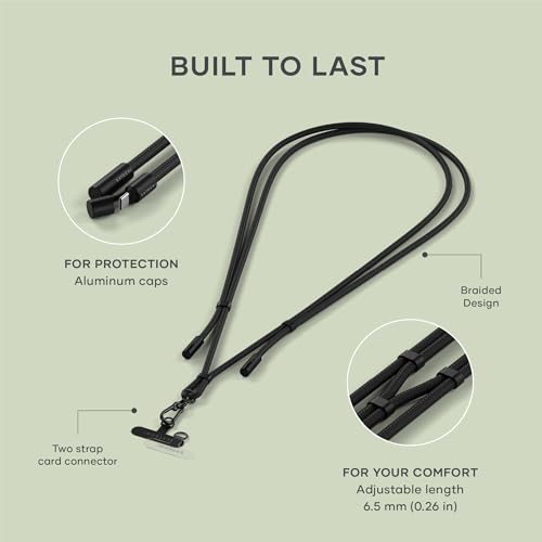 Image of Satechi OntheGo USB-C Lanyard Cable, 60W Fast Charging, 480Mbps Data Transfer, Built-in Crossbody Strap, Adjustable 1.5m / 4.9ft Braided Cord, USB-C to USB-C Cable for iPhone, Android - Black