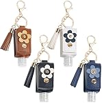 4 Pack Porte-clés réutilisables pour l'assainissement des mains avec PU Support en cuir, 30ml Bouteilles de voyage étanches sans BPA pour lotion/savons/shampooing - Conteneurs de toilettes portables pour salle de sport, Bureau, Sacs à couches