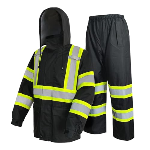 ダイネーゼ 冬用ウェア上下セット 黒/白/蛍光黄 ZUJA High Visibility Safety Jacket and Pants ANSI/ISEA Standard