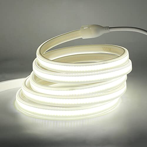 XUNATA COB LED Strip,AC 110V 288LEDs/m Super Bright Cool White 6500K COB LED Rope Light,Flexible Outdoor Waterproof IP65 FOB Tape Strip Light with US Plug for Party Stage Living Room Decor(1m/3.28ft)