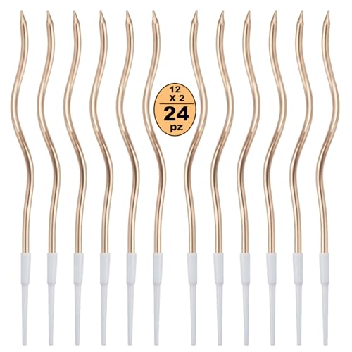 Festa Centro 24 Candele Torta di Compleanno,Candele a Spirale di Compleanno Lunga E Sottile con superficie metallica,Candela a Spirale Cupcake per Compleanno Partito Torta Decorazioni (Champagne)