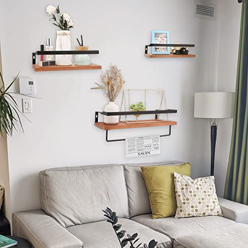 3 Tier Floating Shelves Wall Mounted Rustic Wood Wall Storage Shelves Rustic Floating Shelf For Wall Decor, Bedroom, Living Room, Kitchen #TOP2