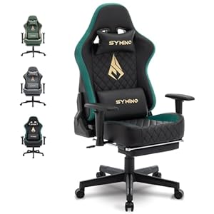 Symino Gaming Stuhl, Ergonomischer Bürostuhl, Rennstuhl-Design PC Stuhl, Vintage-PU-Leder, Verstellbarer Drehbarer Task Stühle mit Fußstütze (Grau)