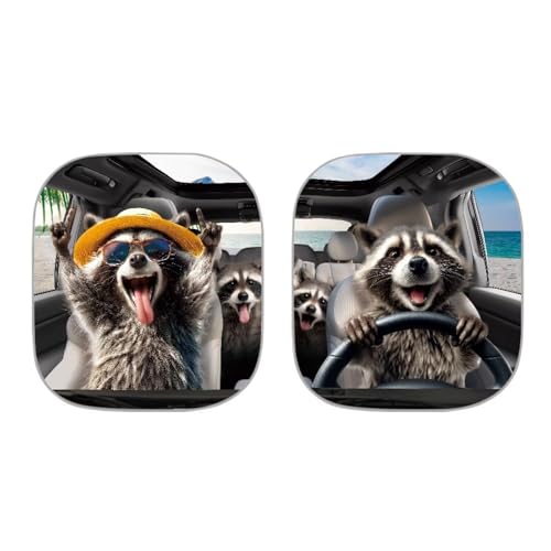 Image of Sunshade Visor Foldable 2-Piece Funny Raccoon Driving Car Windshield Sunshades Easy Installation Front Window Sun Shade Removable Automotive Accessories for Trucks SUV Van