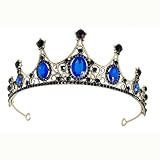 Corona barroca negra, corona de cristal, tiara de boda con diamantes de imitación, diadema de estilo gótico, para baile, fiesta, boda, festival, fiesta de Irthday, color azul