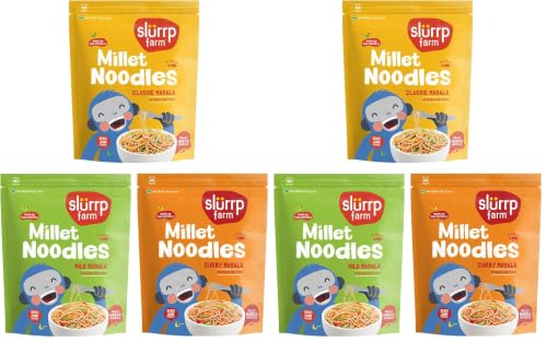 Image of Slurrp Farm No Maida Hakka Noodles Combo, Not Fried, No MSG, Classic, Mild and Curry Masala Millet Noodles, Pack of 6 X 192 g
