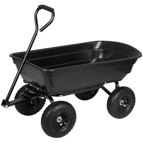 600 lbs Capacity Black Heavy Duty Multi-Purpose Garden Poly Yard Dump Cart Wagon with 180° Rotating Handle Wheelbarrow