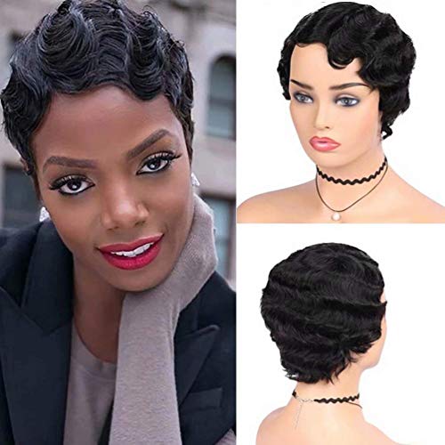 Perruque brésilienne cheveux humain bouclée courte naturelle pixie cut noire - 2