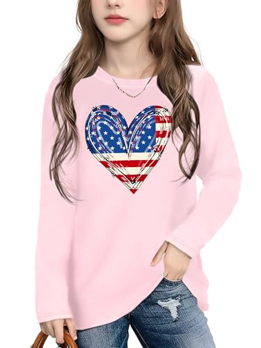 Image of Ithalt 4th of July Outfit Kids Girls American T Shirt USA T-Shirt Fourth of July Tops Patriotic Long Sleeve Tops