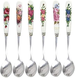 Coffee Spoon,Yoghurt Spoon 6 PCS Spoon with Decorative Porcelain Handles for Weddings,Christmas,Birthdays,Mirror Polished - Ideal for Coffee,Ceramic Handle Stainless Steel Teaspoon Set