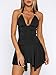 Women's Summer Halter Tie Back Bodycon Mini Dress Sexy Deep V Neck Pleated Ruffle Party Cocktail Short Dresses Black