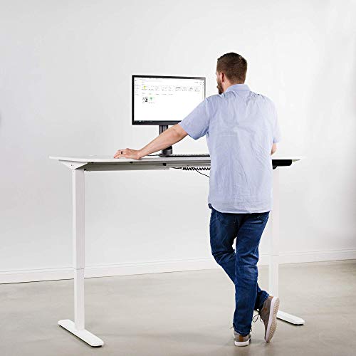 Vivo Electric Height Adjustable 63 X 32 Inch Memory Stand Up Desk, White Table Top, White Frame, Touch Screen Preset Controller, 2E Series, Desk-Kit-2E1W #TOP3
