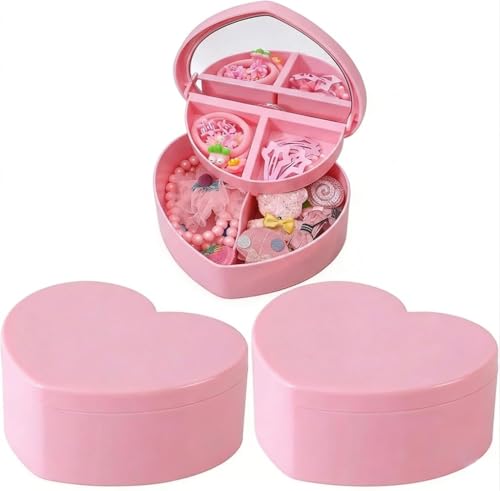 Cabilock 3 Pcs Heart Shaped Jewelry Box, Small Double Layer Jewelry Organizer with Mirror, Portable Mini Travel Case for Earrings Necklaces, Aesthetic Present for Girls & Teens