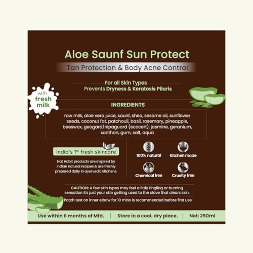 Image of Nat Habit Fresh Whipped Body Lotion, Aloe Saunf Sun Protect Malai Lotion, Detan Hydration, Body Acne Control & 24 Hours Moisture, 250 ml (Pack of 1)