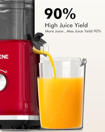 Image of SIFENE Whole Slow Masticating Juicer, 4.3 inch Wide Chute, Quiet Motor, Red | 110mm extra wide chute, 60dB quiet operation, high-torque motor, reverse function, BPA-free parts, whole produce prep