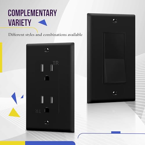 Image of ENERLITES Decorator Light Switch or Receptacle Outlet Wall Plate, Gloss Finish, Size 1-Gang 4.50 inch x 2.76 inch, Polycarbonate Thermoplastic, 8831-BK, Black