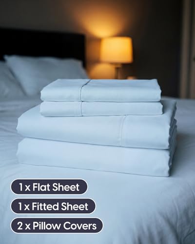 Image of Sleepy Town Queen Size Bed Sheets - 4 Piece - Queen Sheet Set - Extra Soft, Comfy & Cooling - Easy Care - Shrinkage, Wrinkle & Fade Resistant - Brushed Microfiber - Deep Pocket Bed Sheets (Sky Blue)