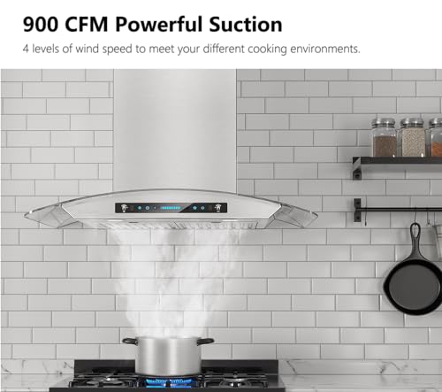 Iktch IKP03-30 30-Inch Wall Mount Range Hood Tempered Glass 900 Cfm thumb #1