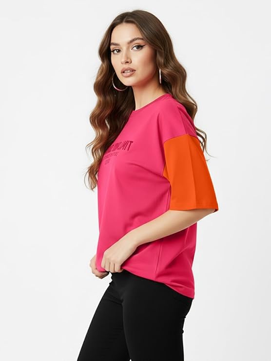 Image of LEOTUDE Half Sleeve Round Neck Tshirt for Women, Oversized Longline