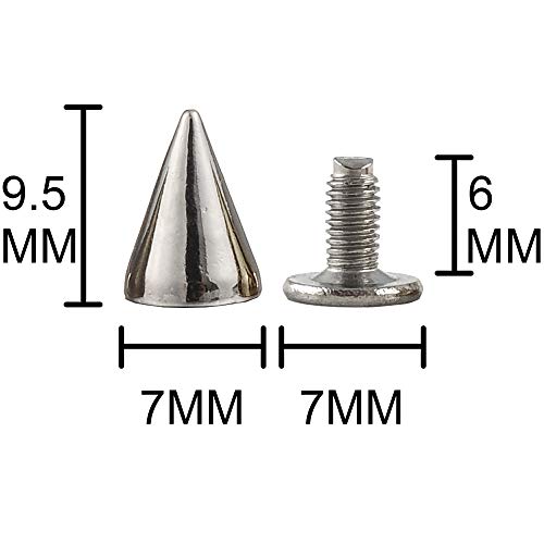 100 Sets 9.5Mm Silver Spikes And Studs Metal Bullet Cone Spikes Screw Back Leather Craft Rapid Rivet Screws Punk Studs And Spikes For Clothing Shoes Leather Belts Bag Accessories 3/8 Inch #TOP1
