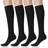 FITRELL 4 Pack Women's Knee High Socks Outdoor Sports Athletic Socks Casual Tube, Black