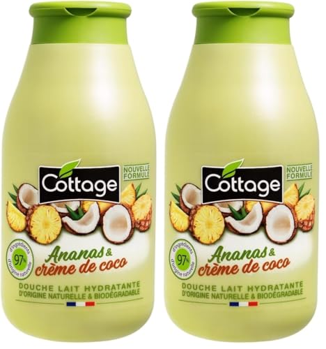 COTTAGE – Douche Lait Hydratante – Ananas et crème de Coco – 97% D’Ingrédients D’Origine Naturelle – Made In France – 250 ml (Lot de 2)