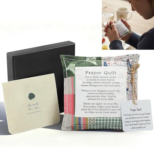 SURDOCA Prayer Quilt with Cross Inside & Greeting Card Handmade Pocket Prayer Quilt in Gift Box Christian Get Well & Encouragement Gift for Women & Men