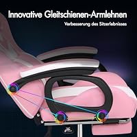 ALFORDSON Gaming Stuhl Gamer Stühle RGB LED Racing Gamer-Stuhl PC-Gaming-Sessel Massage Bürostuhl ergonomisch Fußstützen, Schreibtischstuhl, Neigungswinkel 90-150°,180 kg belastbar, Rosa – Ansicht 6